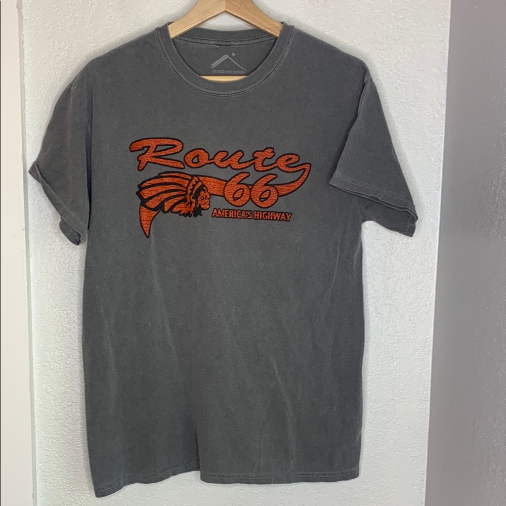 Prairie Mountain Route 66 Gray T-Shirt short sleeve 100% cotton Size Medium